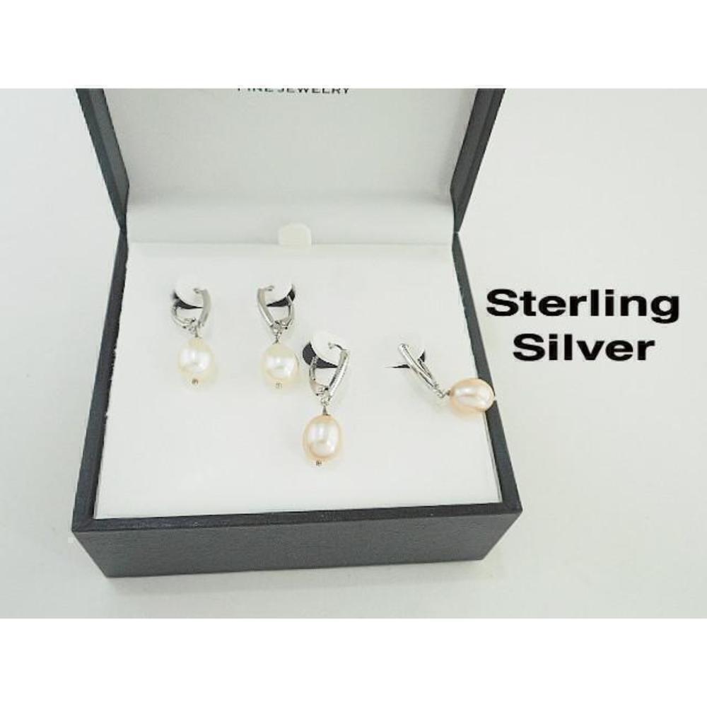 R.H. Macy & Co, Sterling Silver with pearl earrings, 2 pair in black box